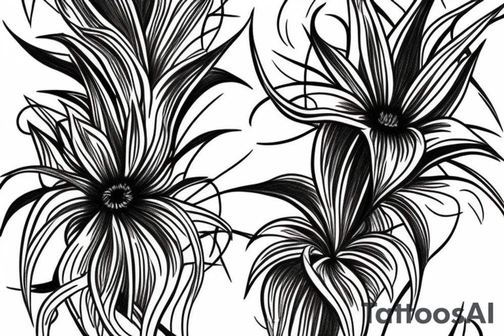 black background white spider lilies sleeve sketch tattoo idea