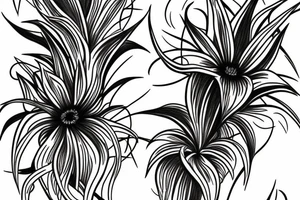black background white spider lilies sleeve sketch tattoo idea