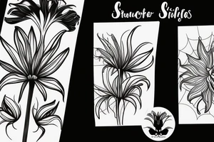 black background spider lilies sketch tattoo idea