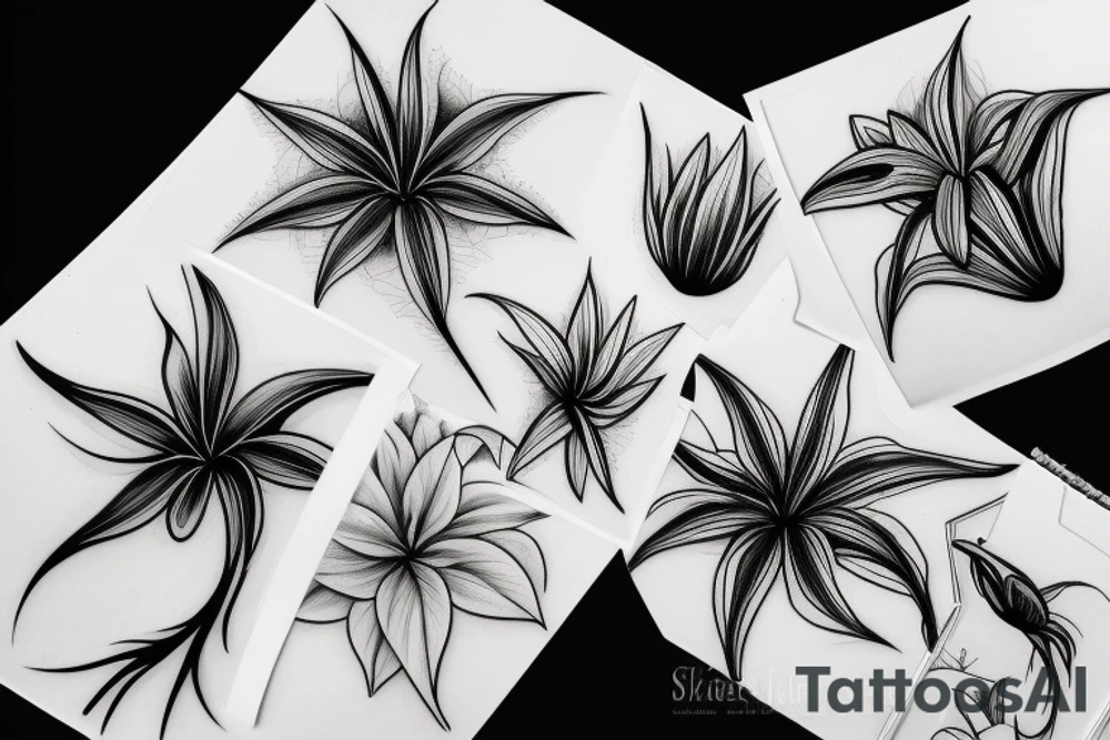black background spider lilies sketch tattoo idea