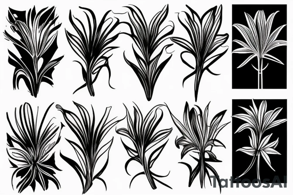 black background spider lilies sketch tattoo idea
