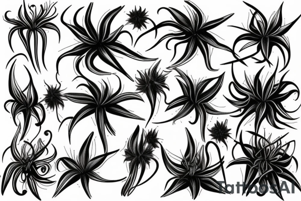 black background spider lilies sketch tattoo idea