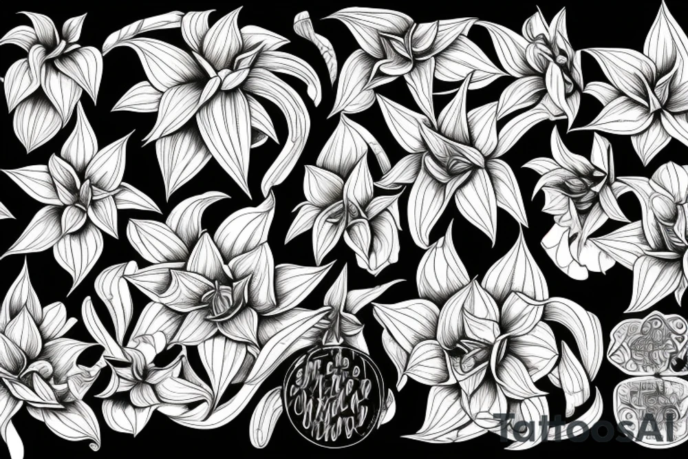 Cluster amaryllis on black sketch tattoo idea