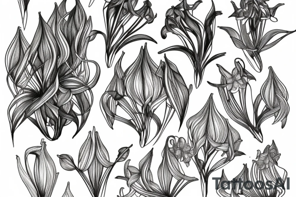 Cluster amaryllis on black sketch tattoo idea