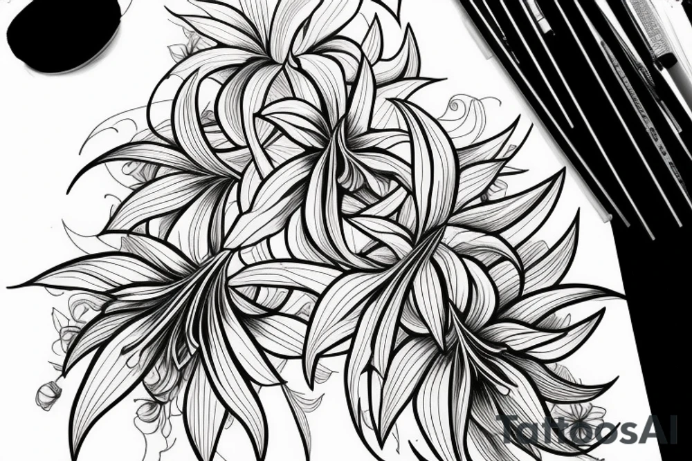 Cluster amaryllis on black sketch sleeve tattoo idea