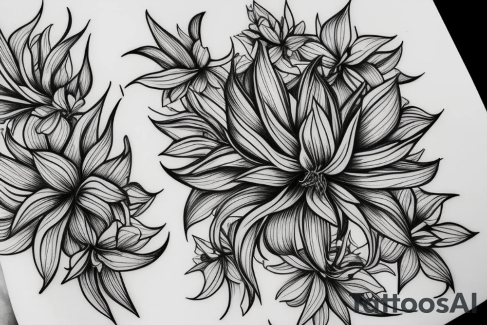 Cluster amaryllis on black sketch sleeve tattoo idea