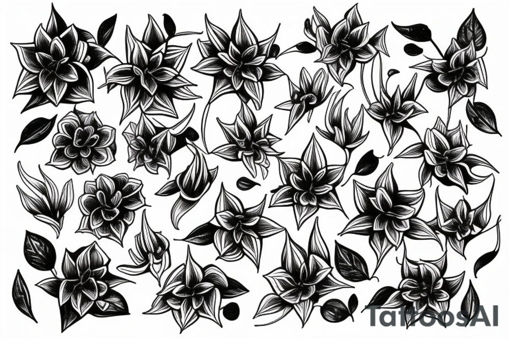 Cluster amaryllis on black sketch sleeve tattoo idea