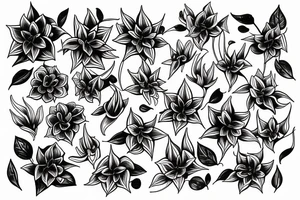 Cluster amaryllis on black sketch sleeve tattoo idea