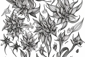 Cluster amaryllis on black sketch sleeve tattoo idea