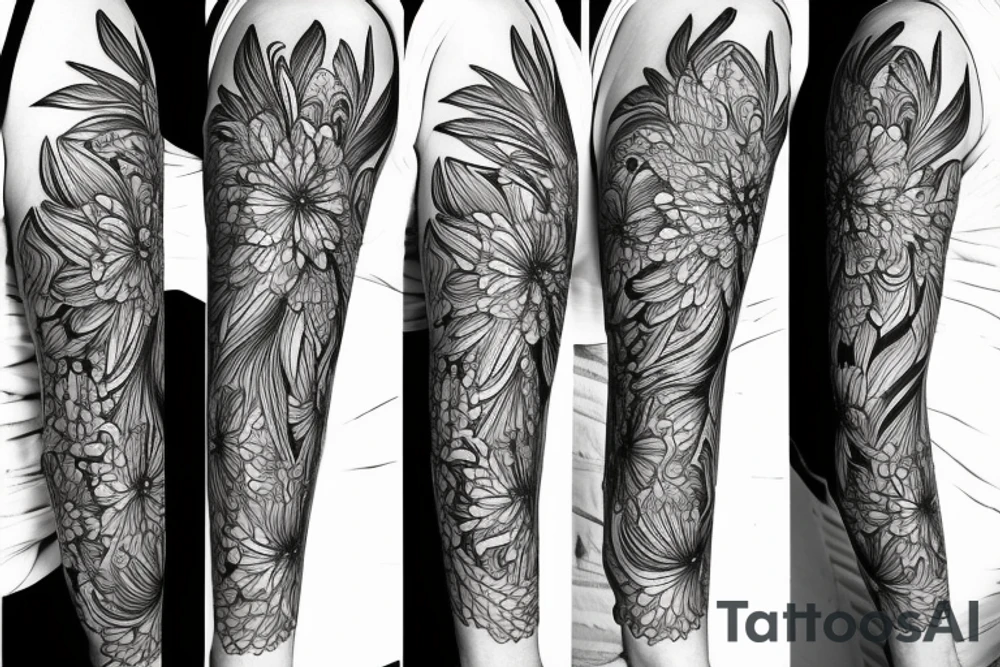 Cluster amaryllis on black sketch sleeve tattoo idea