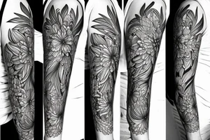 Cluster amaryllis on black sketch sleeve tattoo idea