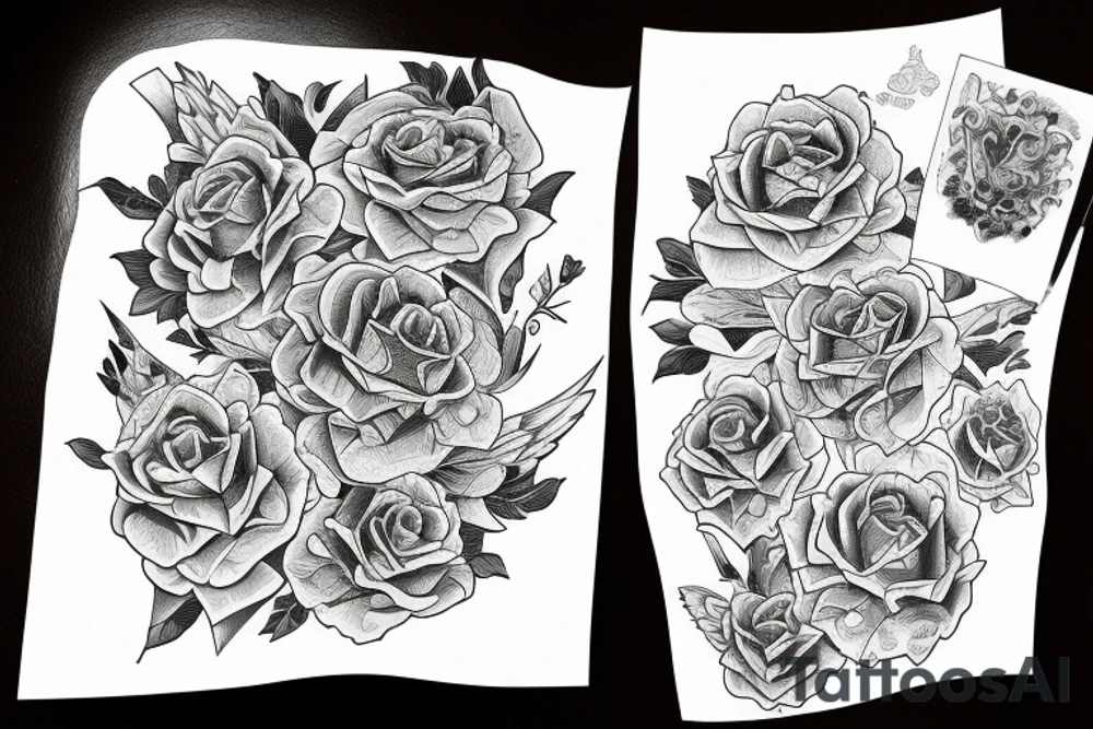 Cluster amaryllises on black sketch sleeve tattoo idea