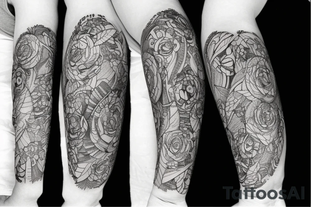 Cluster amaryllises on black sketch sleeve tattoo idea