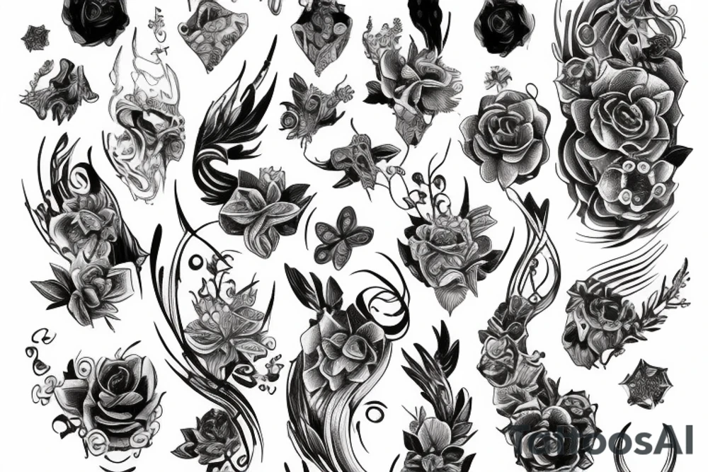 Cluster amaryllises on black sleeve sketch tattoo idea