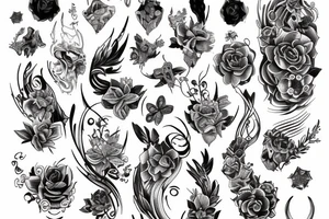 Cluster amaryllises on black sleeve sketch tattoo idea