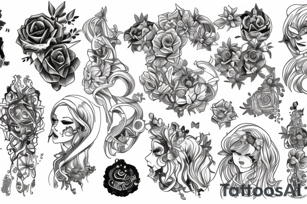 Cluster amaryllises sleeve sketch tattoo idea