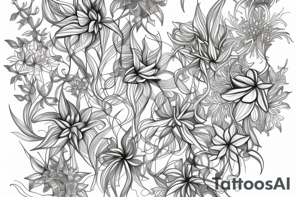 Cluster amaryllis sleeve sketch tattoo idea
