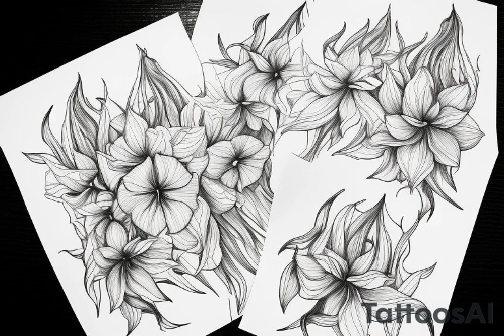Cluster amaryllis sleeve sketch tattoo idea