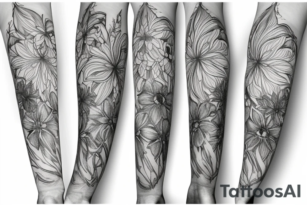 Cluster amaryllis sleeve sketch tattoo idea