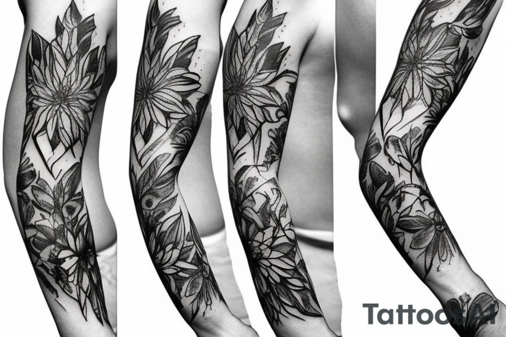 Cluster amaryllis sleeve sketch tattoo idea