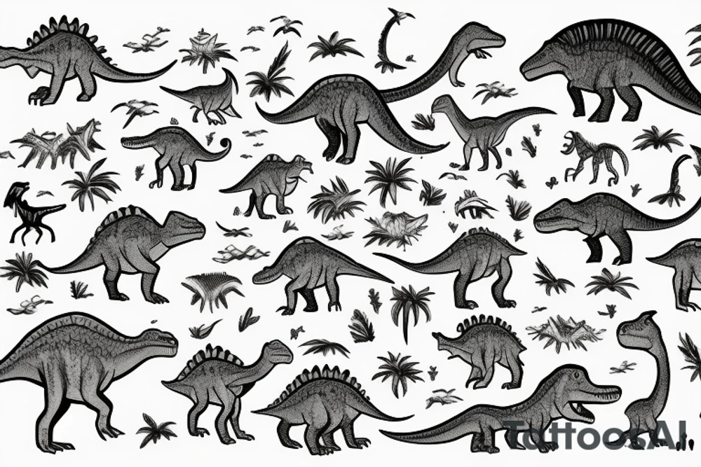 Dinosaurs in the jungle tattoo idea
