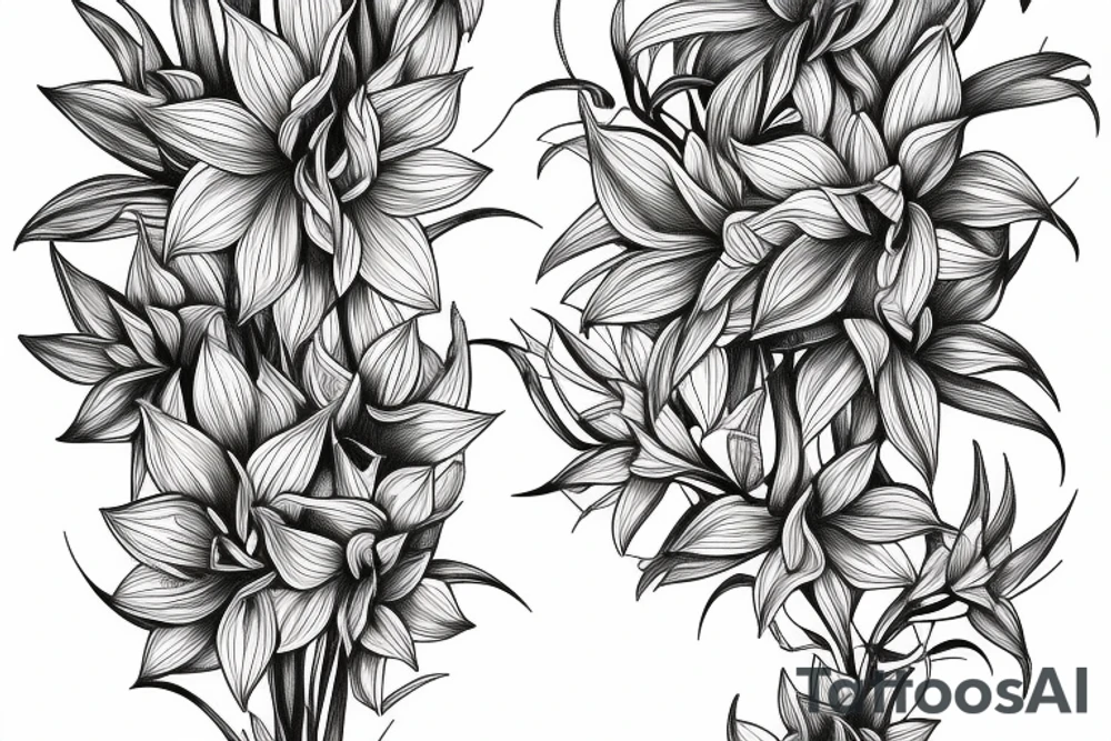 Cluster amaryllis sleeve sketch tattoo idea