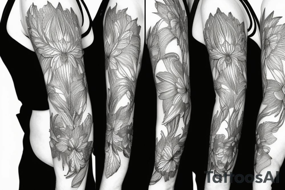 Cluster amaryllis sleeve sketch tattoo idea