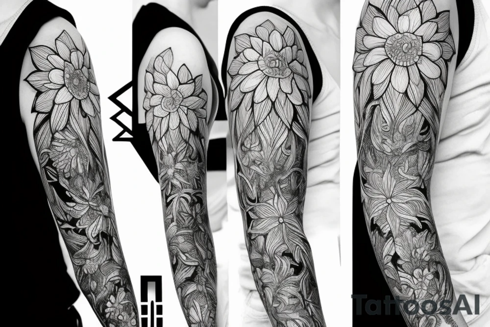 Cluster amaryllis sleeve sketch tattoo idea
