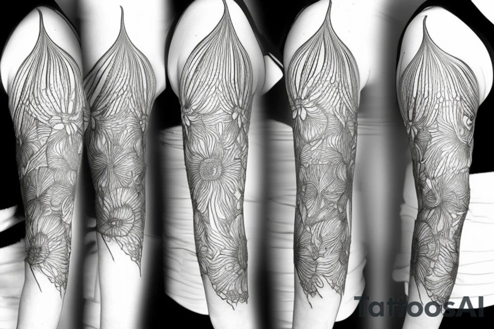 Cluster amaryllis sleeve sketch tattoo idea