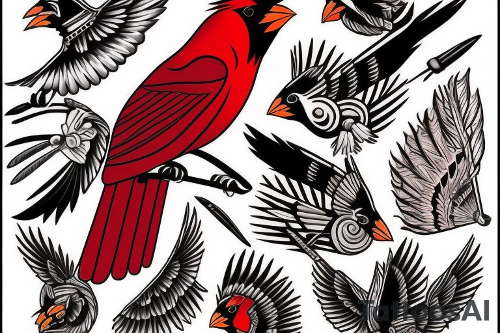 Native American cardinal tattoo idea