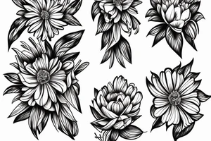 sketch of a black sleeve on which lycoris flowers, daisies and peonies are intertwined tattoo idea