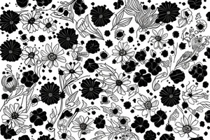 sketch of a sleeve where on a black background on which flowers of licorice and chamomile are intertwined tattoo idea