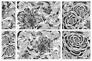 sketch of a sleeve where on a black background on which flowers of lycorise and chamomile are intertwined tattoo idea