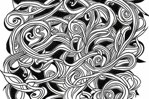 sketch of a sleeve where on a black background on which flowers of lycorise and chamomile are intertwined tattoo idea