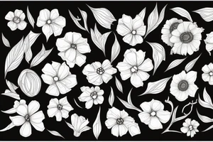 sketch of a sleeve on a black background intertwined flowers of licorice and chamomile tattoo idea
