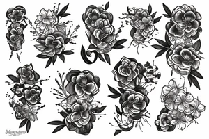 sketch of a sleeve on a black background intertwined flowers of licorice tattoo idea