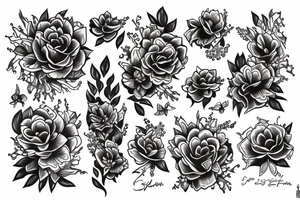 sketch of a sleeve on a black background flowers of lycorise tattoo idea