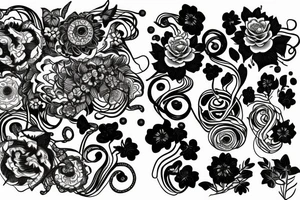 sketch of a sleeve on a black background flowers of lycorise tattoo idea