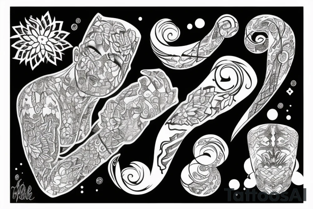 sketch of a sleeve on a black background lycorise tattoo idea