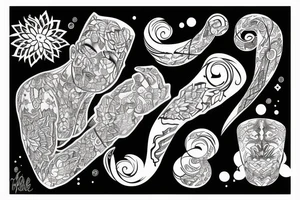 sketch of a sleeve on a black background lycorise tattoo idea