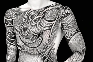 sketch of a sleeve on black background lycorise tattoo idea