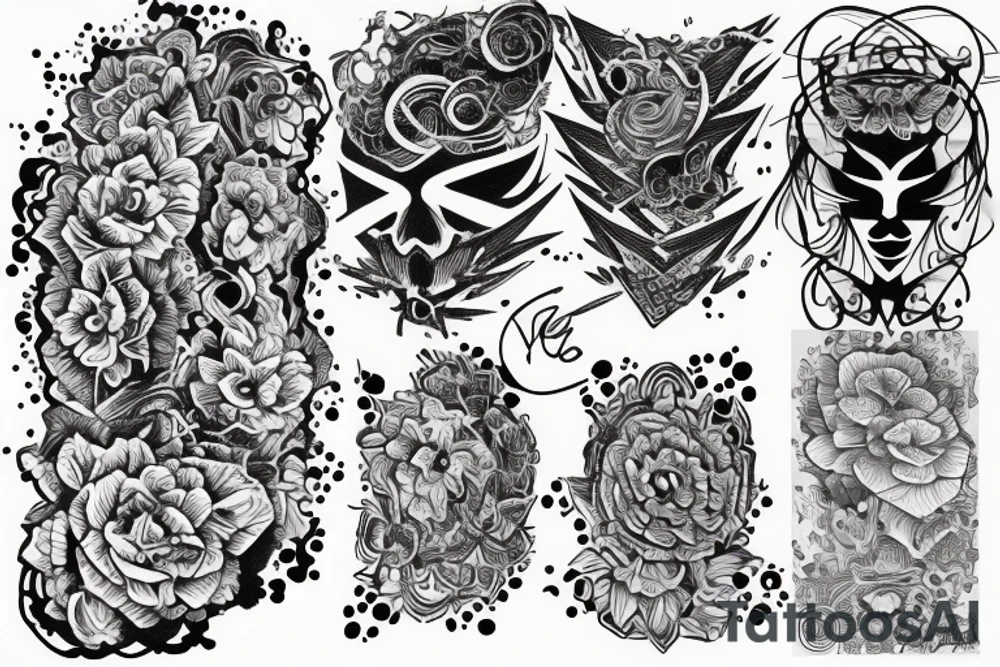 sketch of a sleeve on black background lycorise tattoo idea