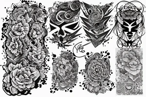 sketch of a sleeve on black background lycorise tattoo idea