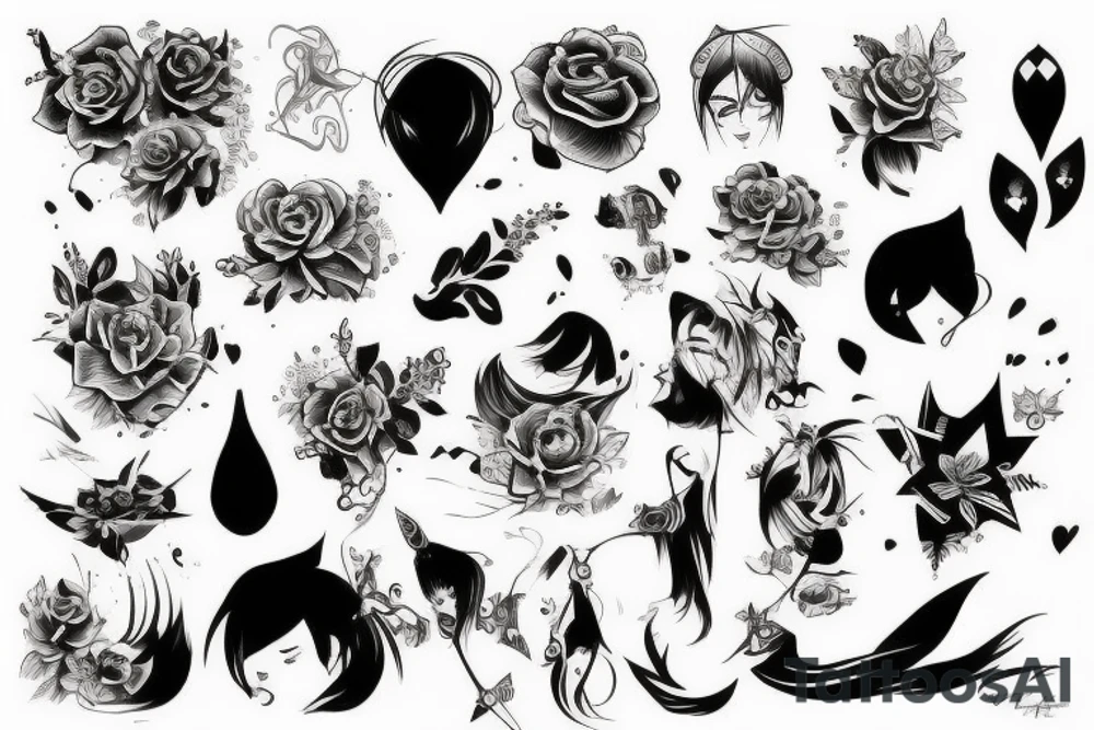 sketch sleeve black background tattoo idea