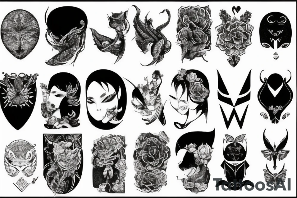 sketch sleeve black background tattoo idea