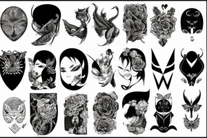 sketch sleeve black background tattoo idea