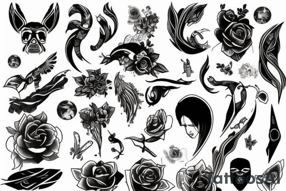 sketch sleeve black background tattoo idea
