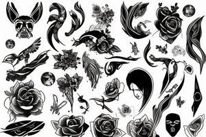 sketch sleeve black background tattoo idea