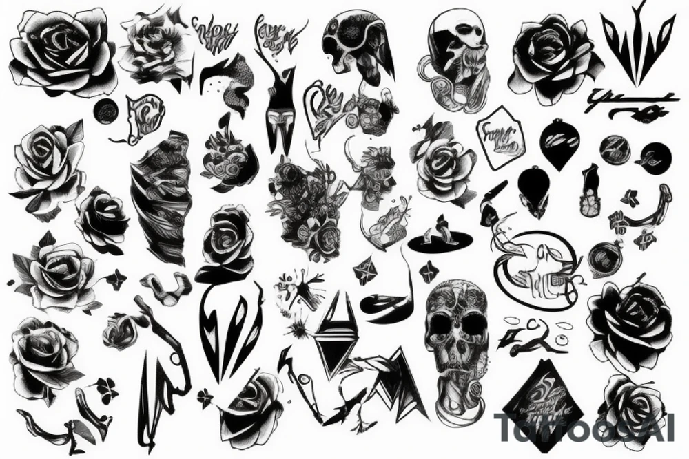 sketch sleeve black background tattoo idea