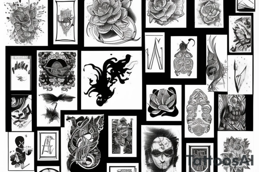sketch sleeve black background tattoo idea